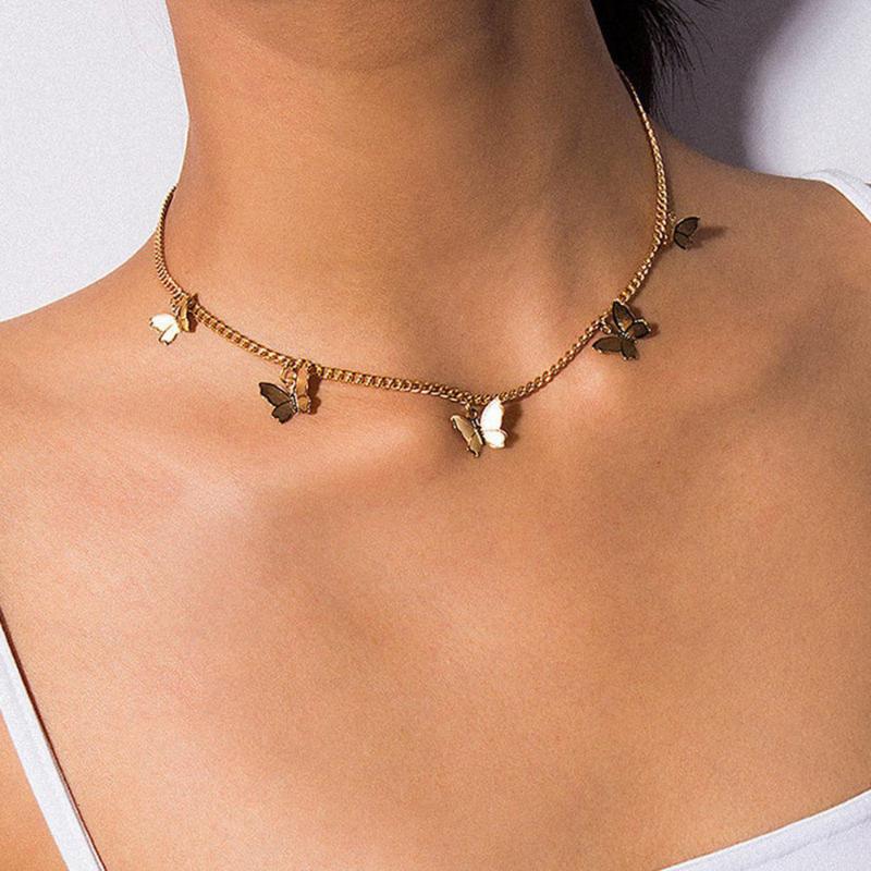 

Chokers Vintage Clavicle Chain Collares Statement Butterfly Charm Pendant Choker Necklaces For Women Boho Jewelry Christmas Gift 2021