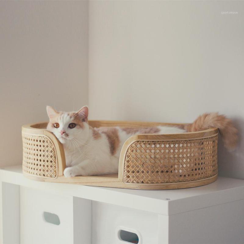 

Handmade rattan cat bed solid wood cat house breathable1
