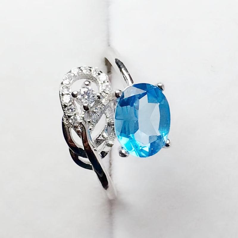 

Cluster Rings Natural Real Blue Topaz Flower Bud Ring Per Jewelry 6*8mm 1.6ct Gemstone 925 Sterling Silver Fine T207284, Golden;silver