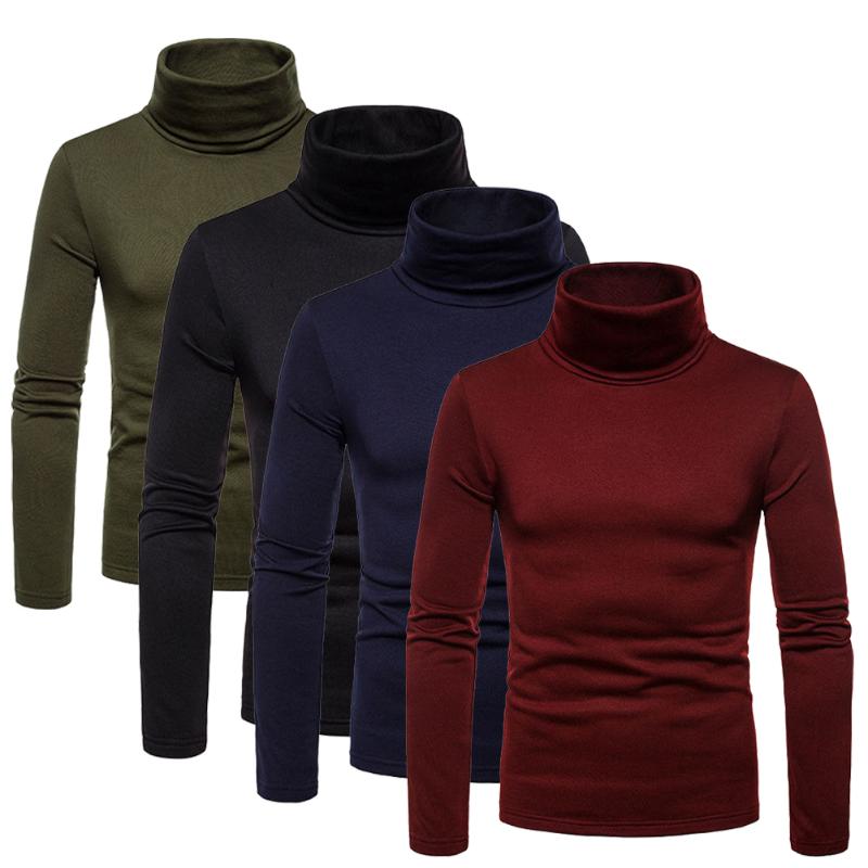 

2020 Autumn Winter Men's Sweaters Turtleneck Long Sleeve Plain Sweaters Stretch Casual Kintted Pullovers Basic Tops, Black