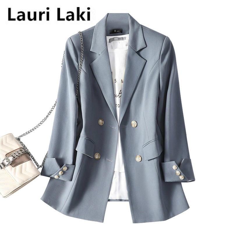 

Lauri Laki Elegant Blazer Women Plus Size 2021 Work Wear Formal Black Double Breasted Blazer Coat Winter 2021 Vintage Outwear