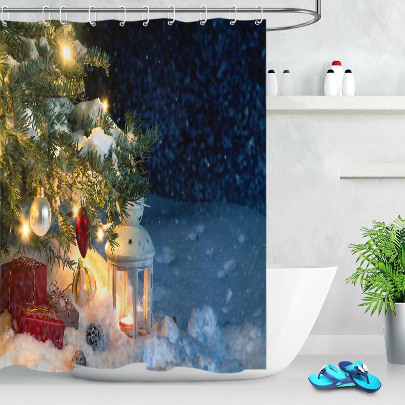 

Christmas Tree Baubles Gifts Bathroom Shower Curtain Set Waterproof Fabric