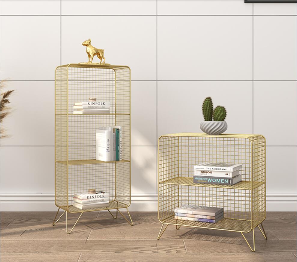 Simple storage rack combination bedroom living room storage cabinet grid shelf iron art multi floor small bookshelf Storage Holders-image-632338776