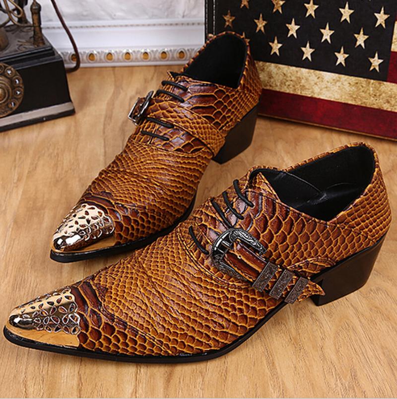 

Zapatillas Hombre Personaly British Fashion Nightclubs Men's Leather Shoes Yellow Pointed Snakeskin Pattern Luxury Business Shoe