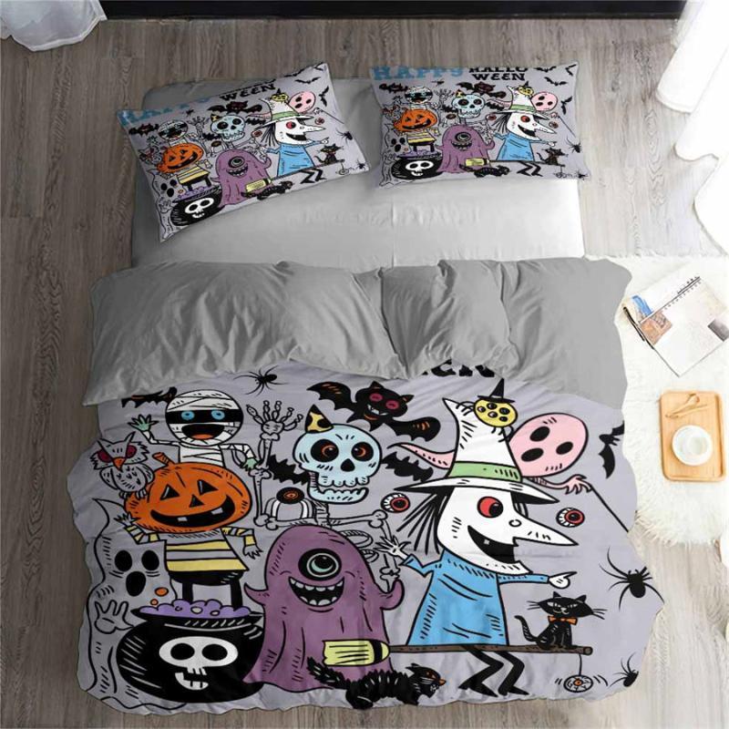 

HELENGILI 3D Bedding Set Halloween Print Duvet cover set bedclothes with pillowcase bed home Textiles #YC-123, As pic