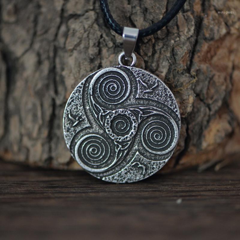 

LANGHONG 1pcs Triple Spiral Symbol Necklace Viking Necklace For Men Talisman Jewelry1