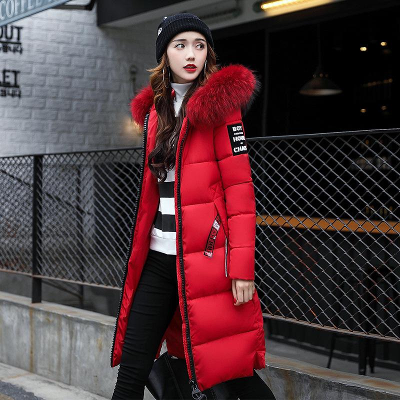 

1pcs Women's plus size Long padded coats 2021 cotton-padded clothes Fur collar Over the knee parkas ladies Skinny Bread jackets, Brown