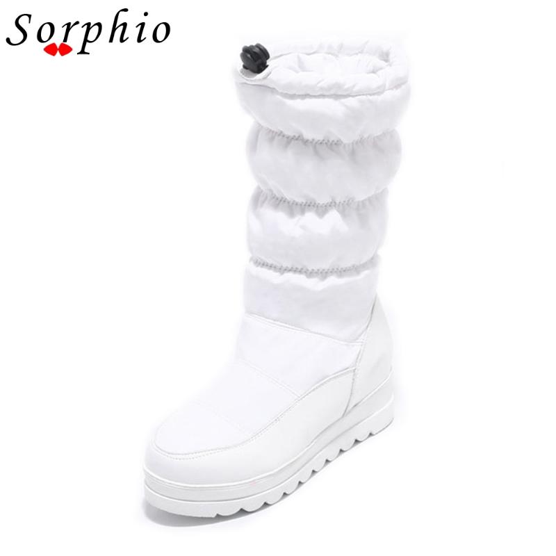 

Sorphio Brand Ladies Warm Short Plush Boots Platform Wedges Mid Calf Boots Women 2020 Waterproof Flock Shoes Woman, White