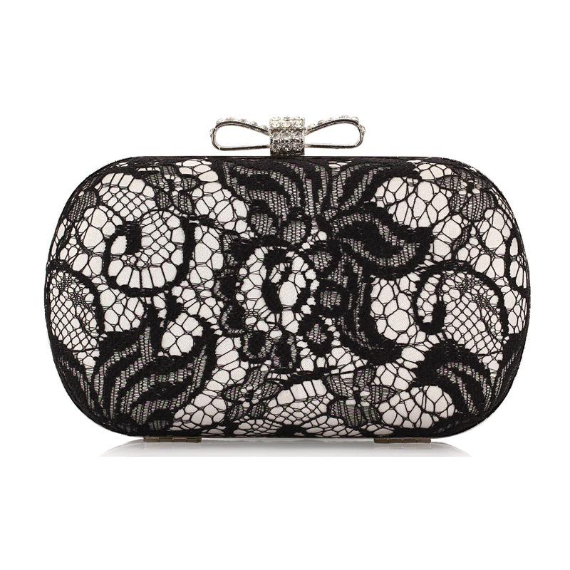 

design Female bag tide purse Lace Evening bag Butterfly silk satin handbag Fashion women messenger shoulder, Black sliver