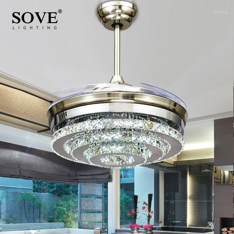 

SOVE Modern LED Invisible Crystal Ceiling Fans With Lights Bedroom Folding Ceiling Light Fan Remote Control Ventilador de teto1