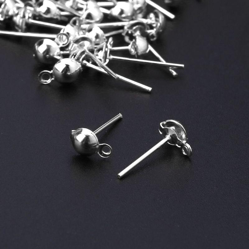 

100Pcs DIY Earrings Post Pin Ball Studs with Loop For Jewelry Making Findings K43F