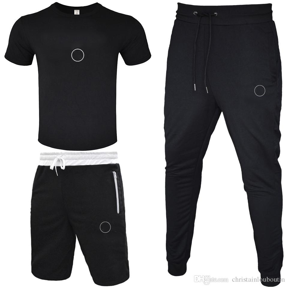 

Men Tracksuit 2020 T-shirt+Short Pant+Long Pant 3 Piece Sets Solid Color Outfit Suits High Quality Tracksuits
