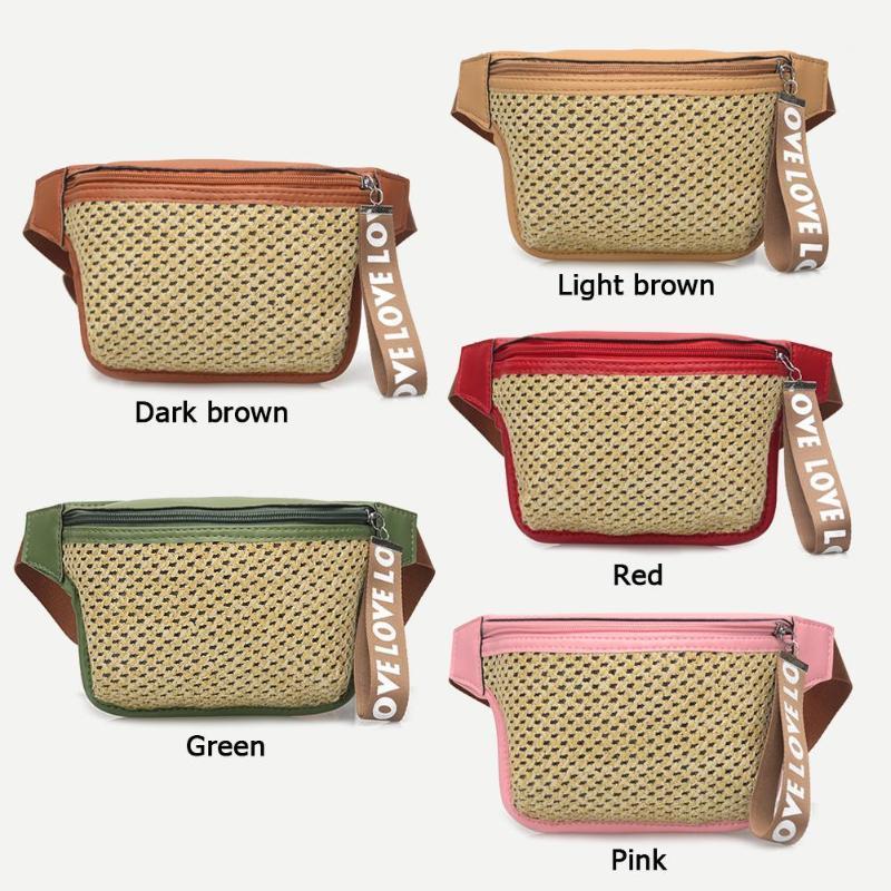 

Straw Woven Shoulder Women Waist Fanny Packs Small Crossbody Chest Bags1, Red
