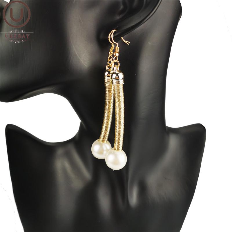 

UKEBAY NEW Gold Color Pendant Drop Earrings For Women Luxury Earring Fashion Pearl Accessories Earrings For Wedding Gift Female
