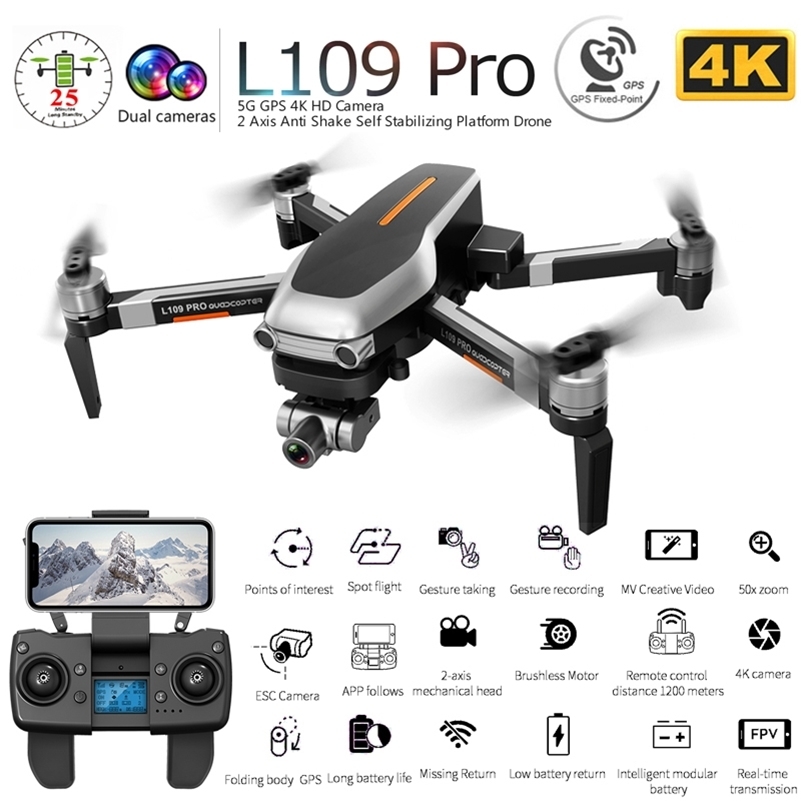 

L109 PRO GPS Drone With 2-axis Gimbal Anti-shake Selfstabilizing Wifi FPV 4K Camera Brushless Quadcopter VS SG906 PRO F11 ZEN K1 201208, L109pro 4k 1b foam