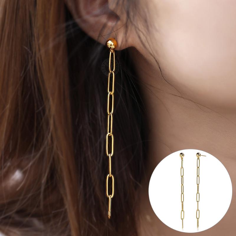 

Long Drop Earrings Women 2020 Gold Color Stainless Steel Rolo Link Chain Stub Earring Fashion Jewelry Gifts DE58