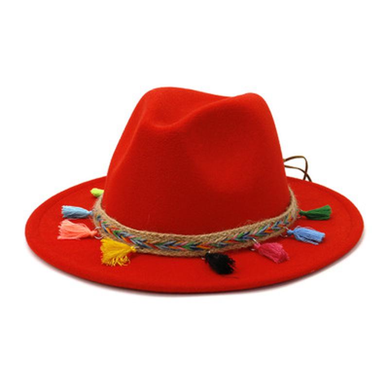 

winter women hats wide brim solid band rope western cowboy muticolor fedora hat casual vintage outdoor green red fedora hats new