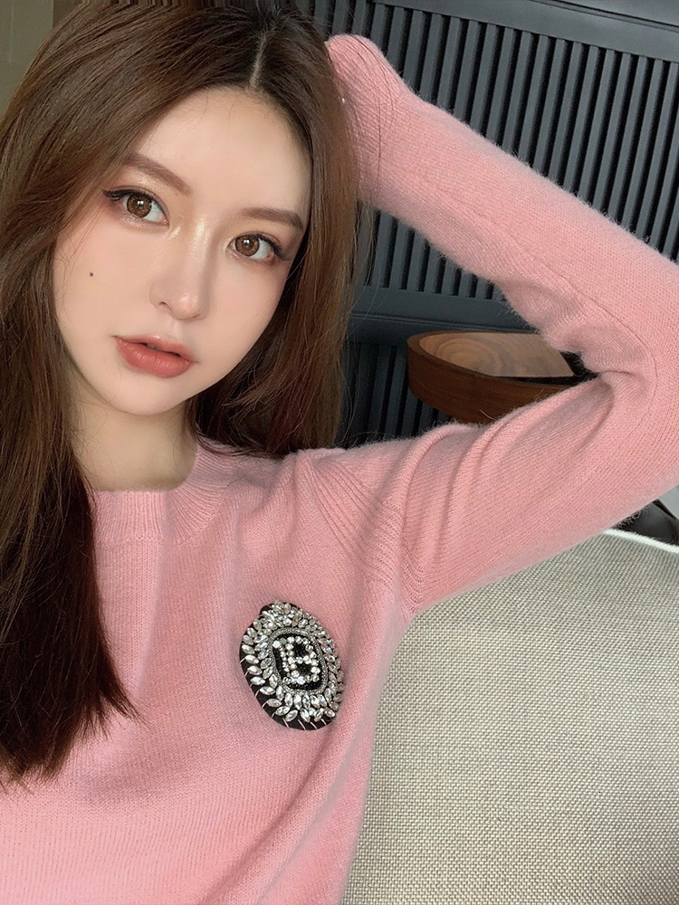 

Luxury Knitted Shirt Round Throat Designer Woman Autumn Winter Jumper Jersey From the Vintage Kpop P38k, Pink.