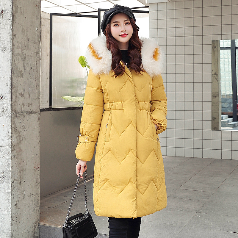 

Korean Style Women's Winter Jacket Slim Long Parkas Woman Hooded With Fur Collar Plus Size Solid Thick Overcoat Female Coats 201109, Beige