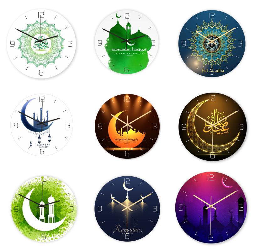 

30cm 12 Styles Mute Sweep Muslim Clock Lasser Bairam Decorative Wall Clock Wall Stickers For Home Decor