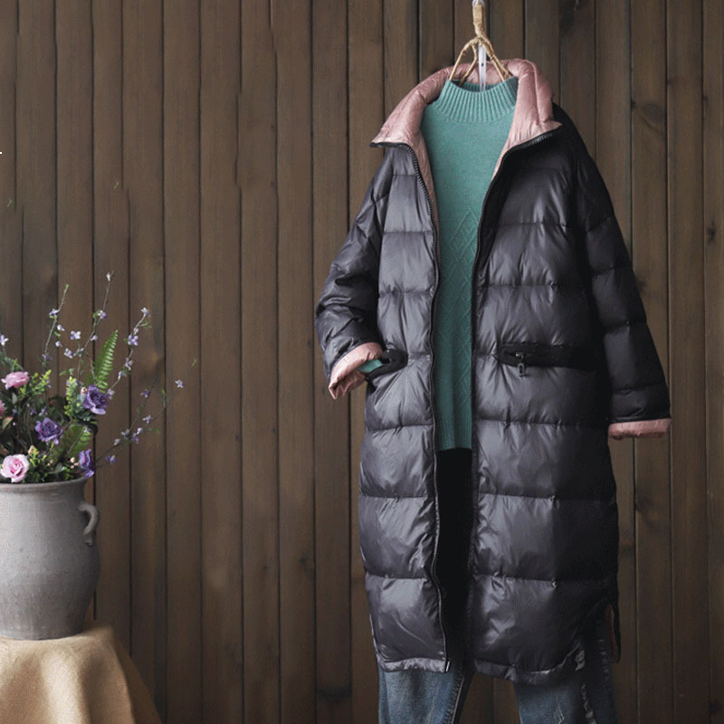 

2021 New Women' Winter New White Duck Down Hot Korean Style Lapel Long Literary Light Sleeves Loose Casual 8f Jacket Av6u, Brown