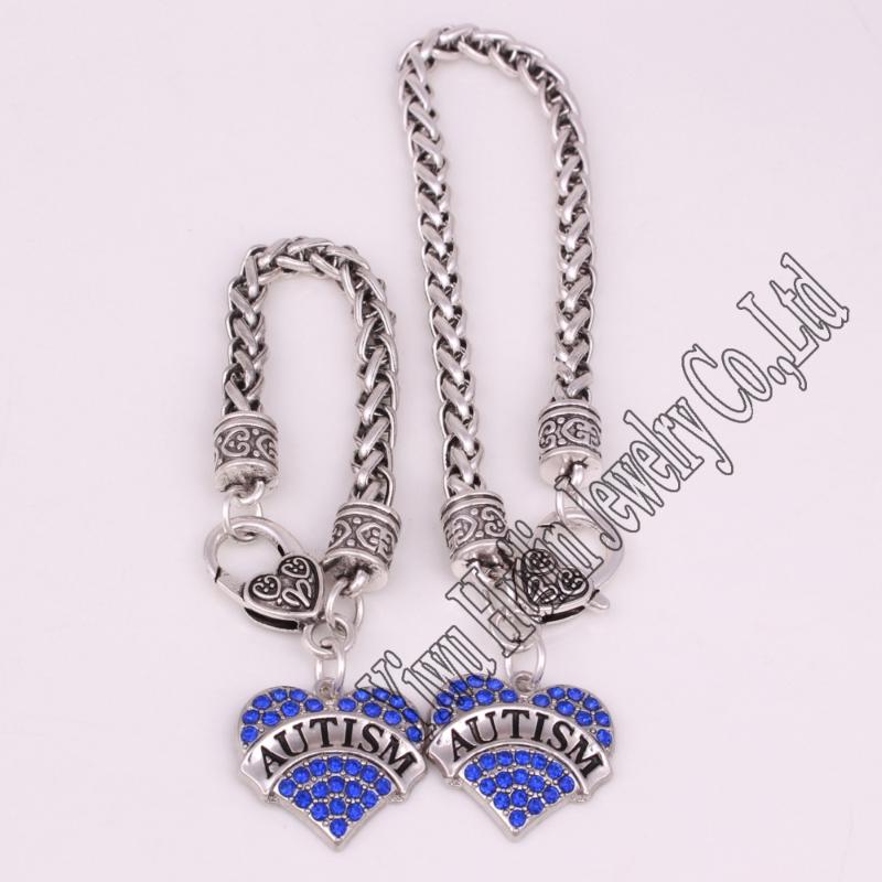 

2 piece a set the parent-child suit zinc studded with sparkling crystals AUTISM pendant bracelet