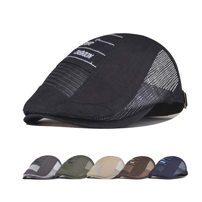 

Berets Summer Mens Mesh Flat Hats High Quality Cabbie Sboy Driver For Men, Black