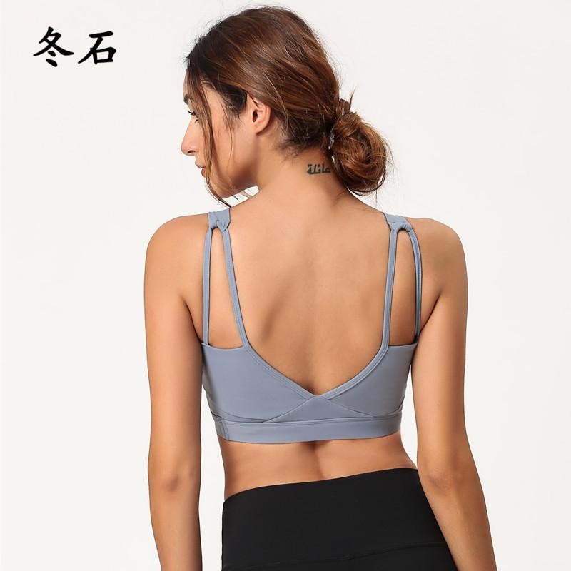 

New Style Shockproof Sports Bra Running Gather Stereotypes Beauty Back Deep V Yoga Bra Sexy Women Fitness Gym Bras, Blue