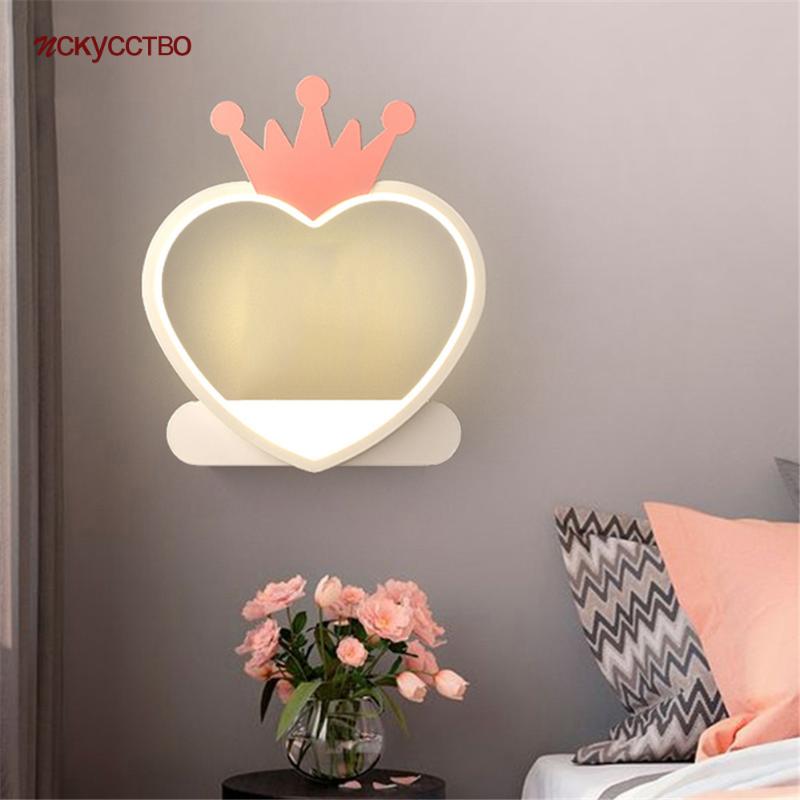 

Nordic Crown Heart Metal Shelf Led Wall Lamp Living Room Children Bedroom Study Decoration Kids Nursery Wall Sconce Night Light