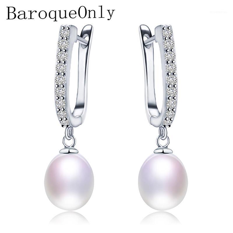 

Hot sale diamond inset natural pearl earrings 925 sterling silver jewelry Women Dangle Drop Earrings for Wedding/Party 4 colors1