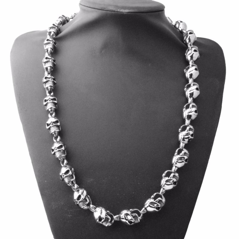 

15mm 28" Size Men's Hiphop Necklace Christmas Gift Heavy Cool Stainless Steel Silver Color Skeleton Biker Jewelry