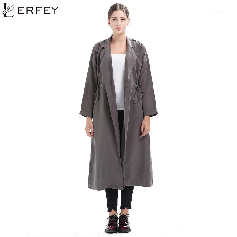

LERFEY Solid Women Street Casual Coats Autumn Turn Down Collar Sigle Button Outwears Long Adjustable Waist Trench Pockets Coats1, Black
