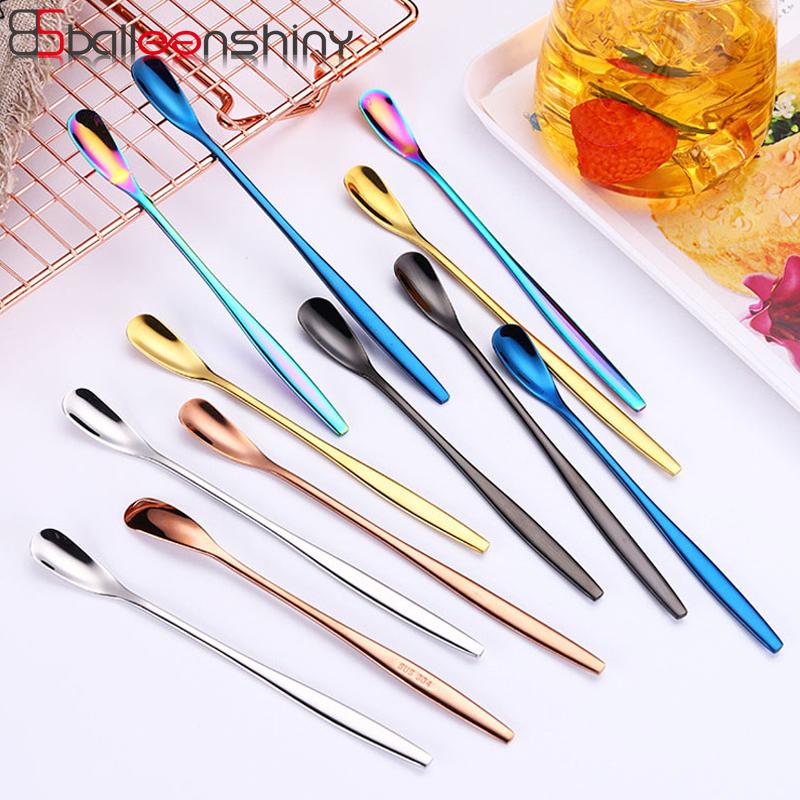 

BalleenShiny Colorful Coffee Stir Spoon Stainless Steel Long Handle Creative Honey Dessert Scoop Mug Kitchen Tableware Decor