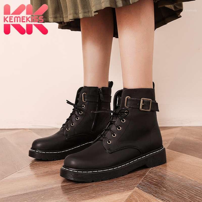 

KemeKiss Women Ankle Boots Fashion Buckle Zipper Winter Shoes Woman Cross Strap Flats Short Boot Office Lady Footwear Size 33-431, Black