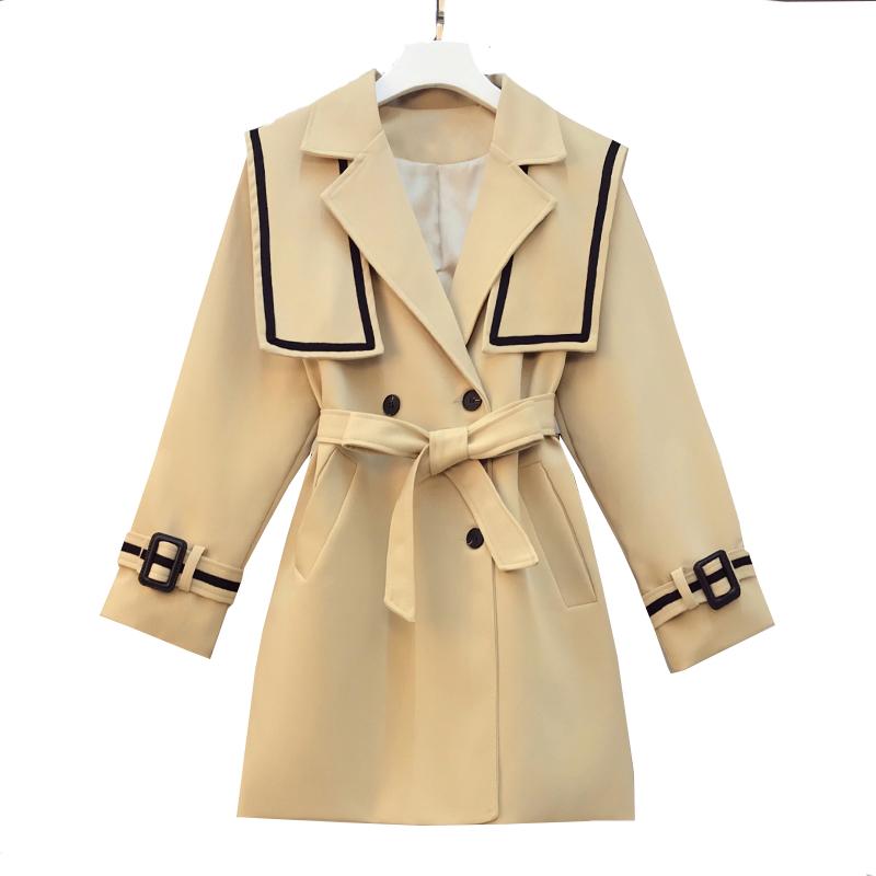 

Plus Size Windbreaker Coats Women Outerwear Autumn Winter NEW Belt Slim-Fit Cloak Trench Coat Female Double Breasted Overcoat, Black
