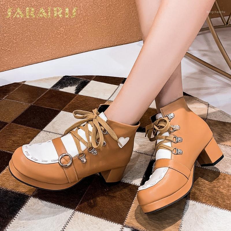 

Sarairis 2020 New Fashion Plus Size 48 Lace-Up British Style Office Lady Boots Woman Shoes Chunky Heels Platform Ankle Boots1, Black