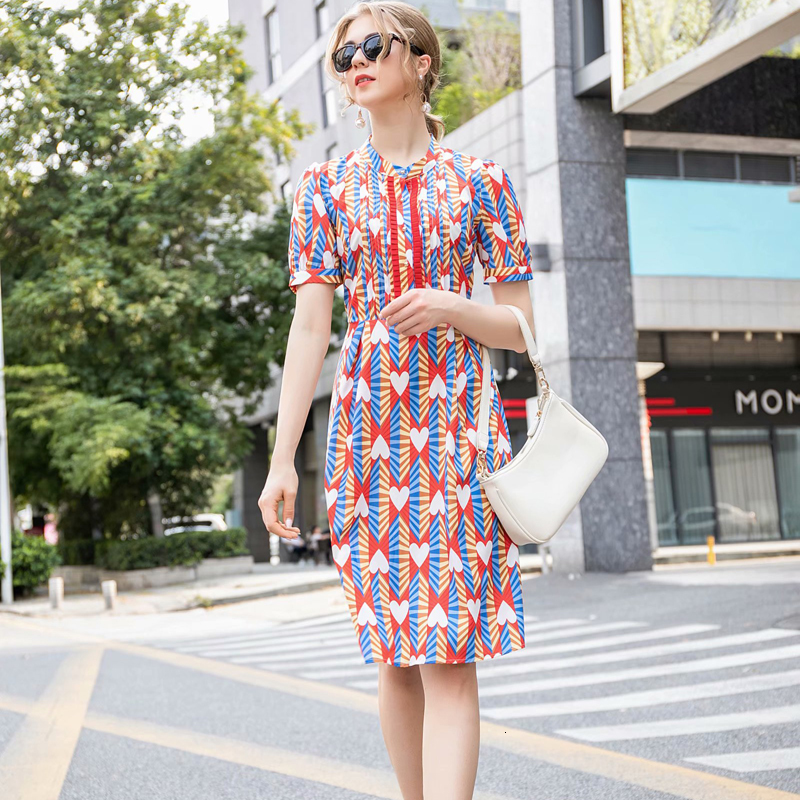 

Runway Retro Imprint Unique Breasted Elegant Temperament Thin Short Sleeve Dress Plied with Women Spring/new Summer P5ys, Multiple