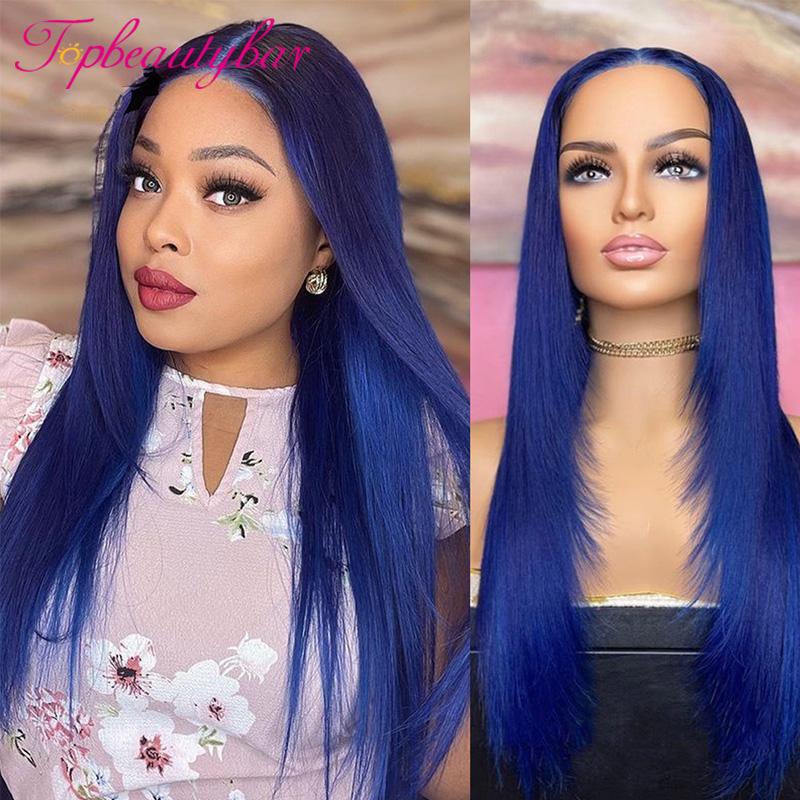 

180 Density Lace Front Wig Transparent Lace Wigs Blue Wig Brazilian Wigs for Women Colored Human Hair, As pic