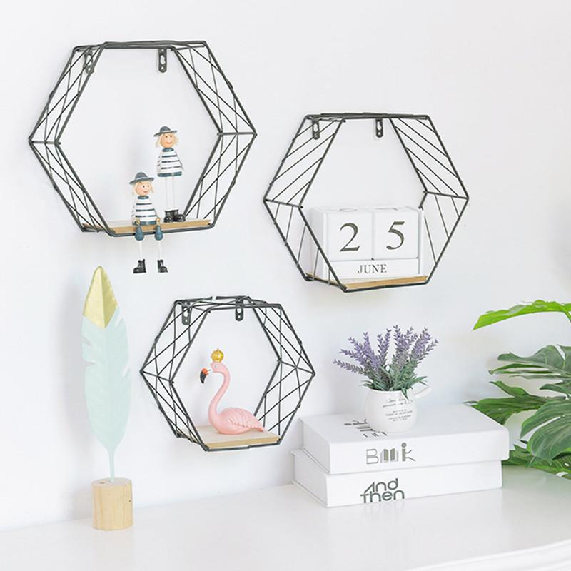 

Nordic grid wall Shelf Wooden Iron Wall Mounted Storage Rack organizer For Kitchen Home Decor etagere mural Flower Holder