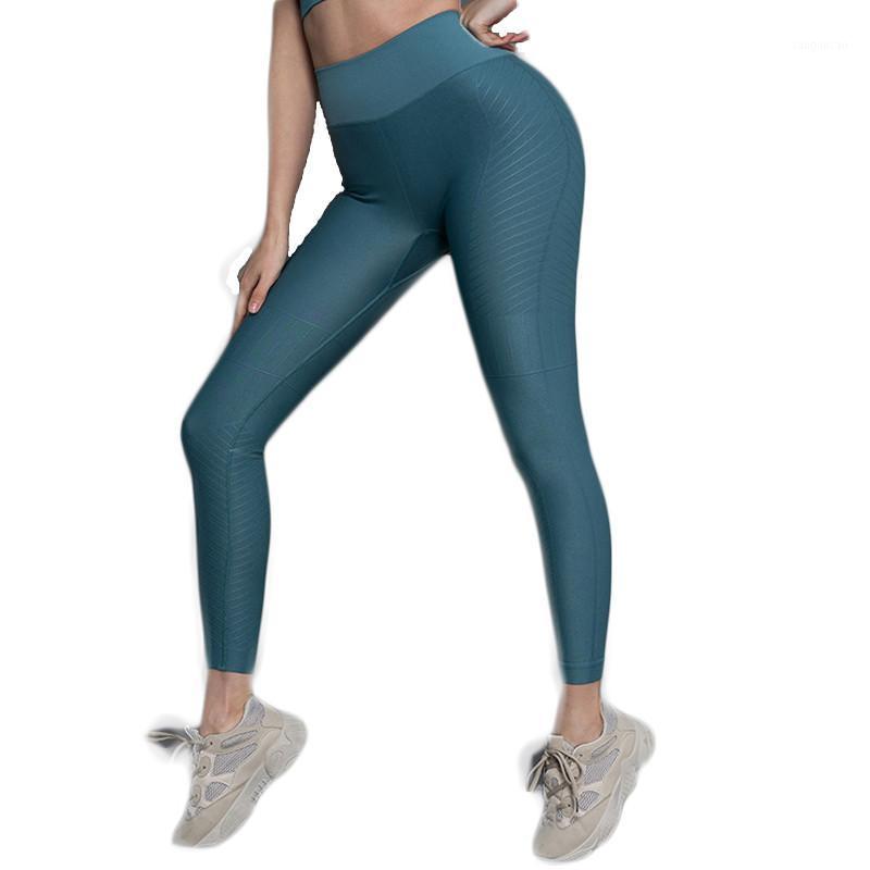 

Thin Slim Yoga pants Women Gym High waist stripe Show Sexy Hip Fitness Leggings Seamless production Exercise Running Trousers1, Black