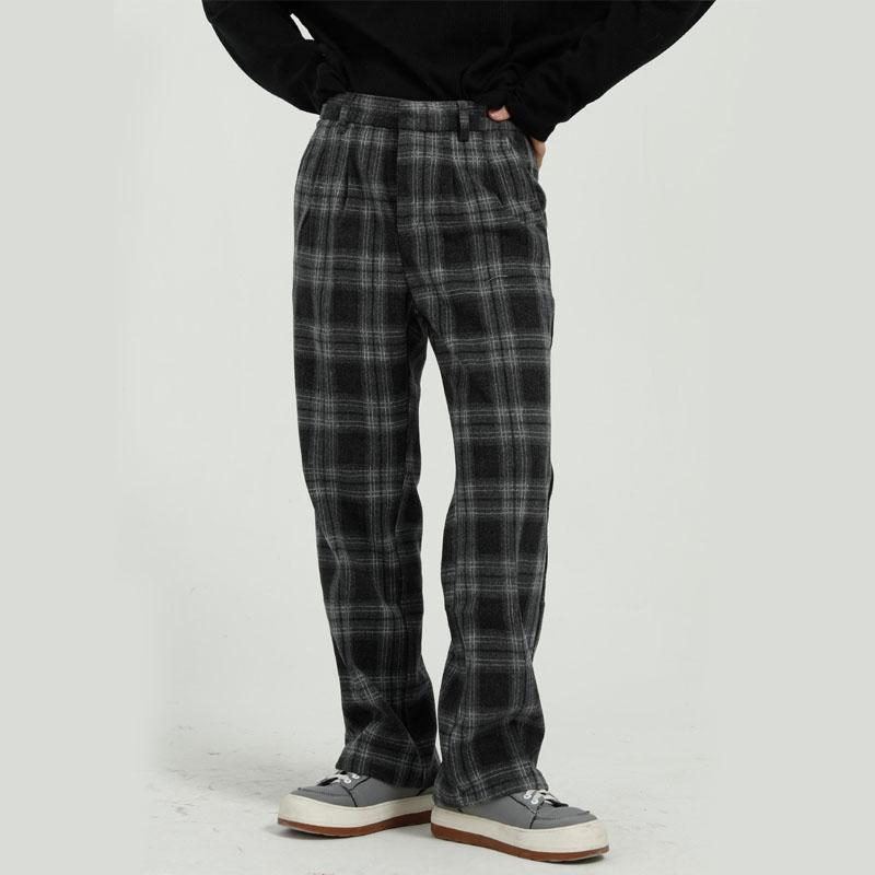 

New Male Streetwear Hip Hop Pant Korea Style Vintage Fashion Trousers Men Casual Plaid Straight Suit Pant, A2206 blue