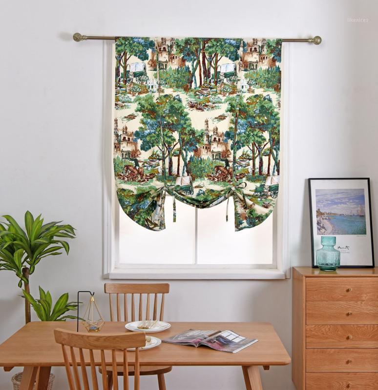 

Scenic Curtains Printed Window Drapes Cotton Linen Kitchen Curtain Country Style Window Decor Kids Bedroom1