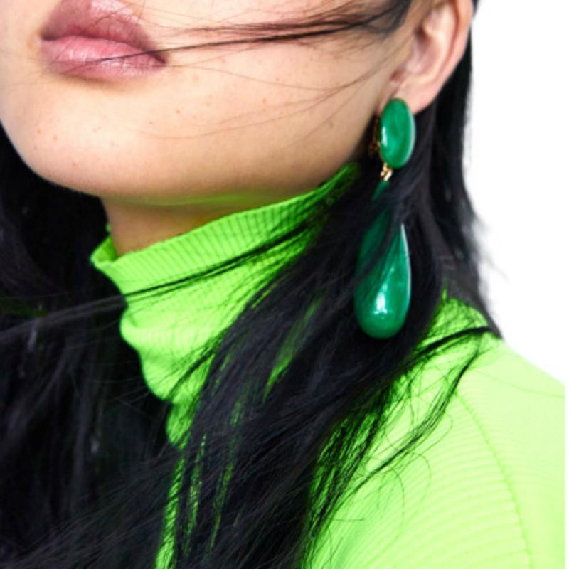 

New Vintage Big Resin Green Water Drop Earrings for Women Fashion Bohemian Female Wedding Jewelry Simple Crystal Dangle Earrings