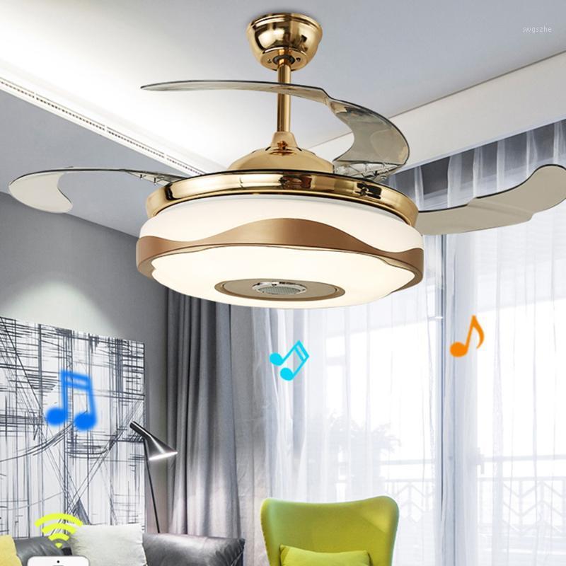 

ceiling fan music 42 inch lamp Bluetooth app LED Fans thin dimming remote control lamp Invisible Leaves timing 72w Modern home1