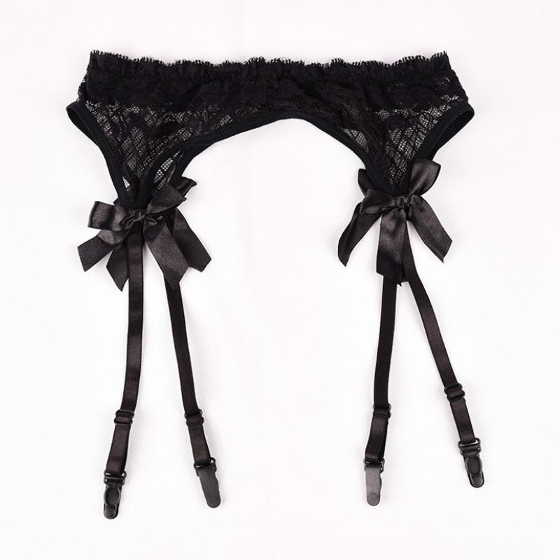 

Sheer Lace Ligas Sexy Top Thigh Highs Garter Belt Stockings Bondage Lingerie Garter Belt Suspender Set, Black