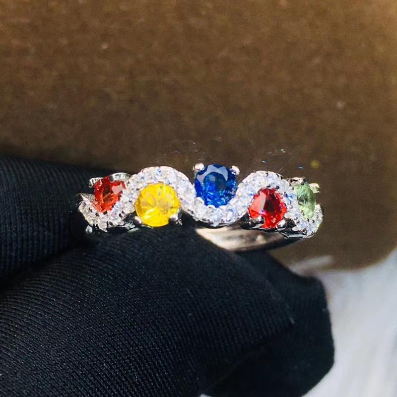 

Cluster Rings Natural Real Colorful Sapphire Small Ring Per Jewelry 925 Sterling Silver 3*3mm 0.15ct*5pcs Gemstone Fine J212177, Golden;silver