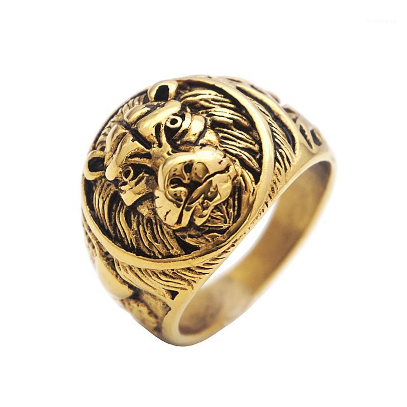 

whole salePunk King Lion Ring Vintage Gold Color Titanium Stainless Steel Men Signet Rings for Men Jewelry1