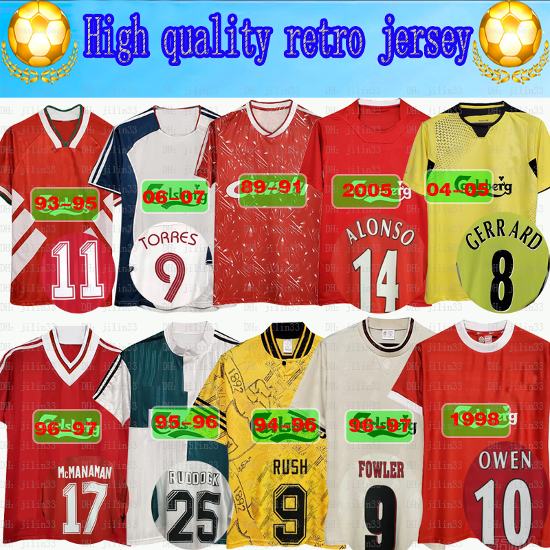 

LVP Retro Soccer Jersey 85 89 91 95 96 04 05 Final Istanbul 8 Gerrard Steven 2005 Smicer Alonso Hamann Champion MAGLIA Maillot quality, Black;yellow
