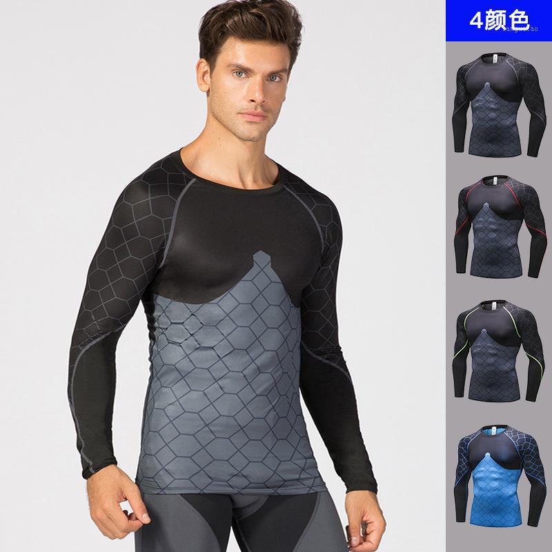

New Men Running Tshirt Gym Sport T-shirt Breathable Long Sleeve Compression Top Clothing Gym T Shirt Men Fitness Tight Rashgard1, Red