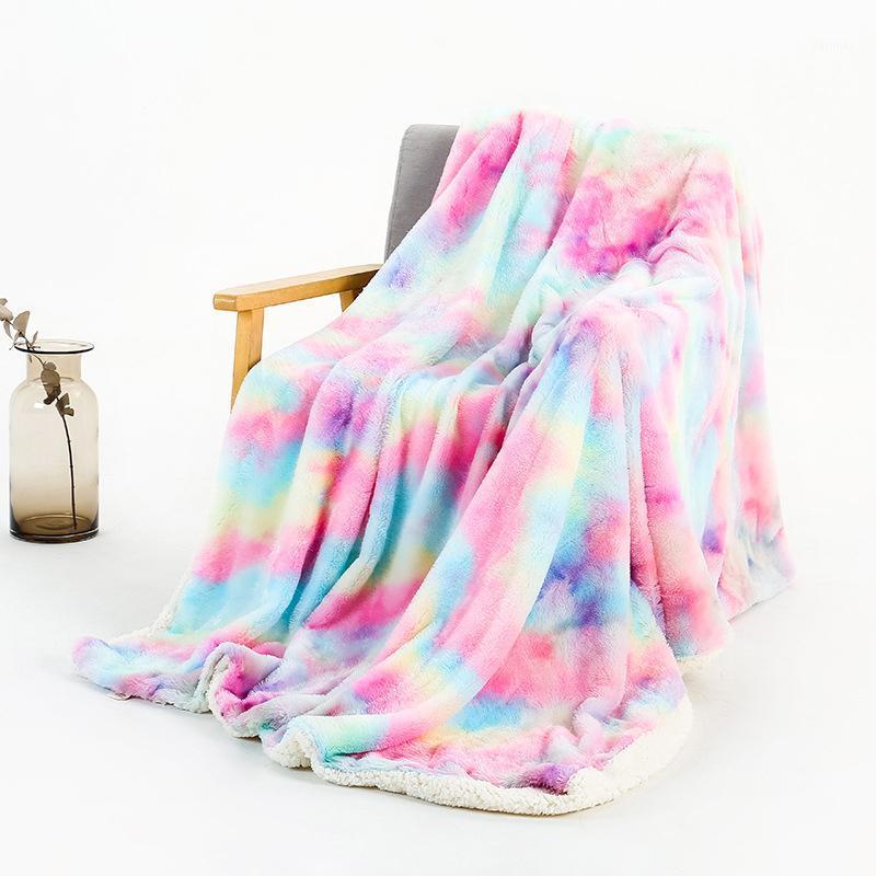 

Lightweight Flannel Blanket Winter Bed Sheet Bedspread Sofa Mechanical Wash New Rainbow Soft Warm Coral Fleece Blanket1